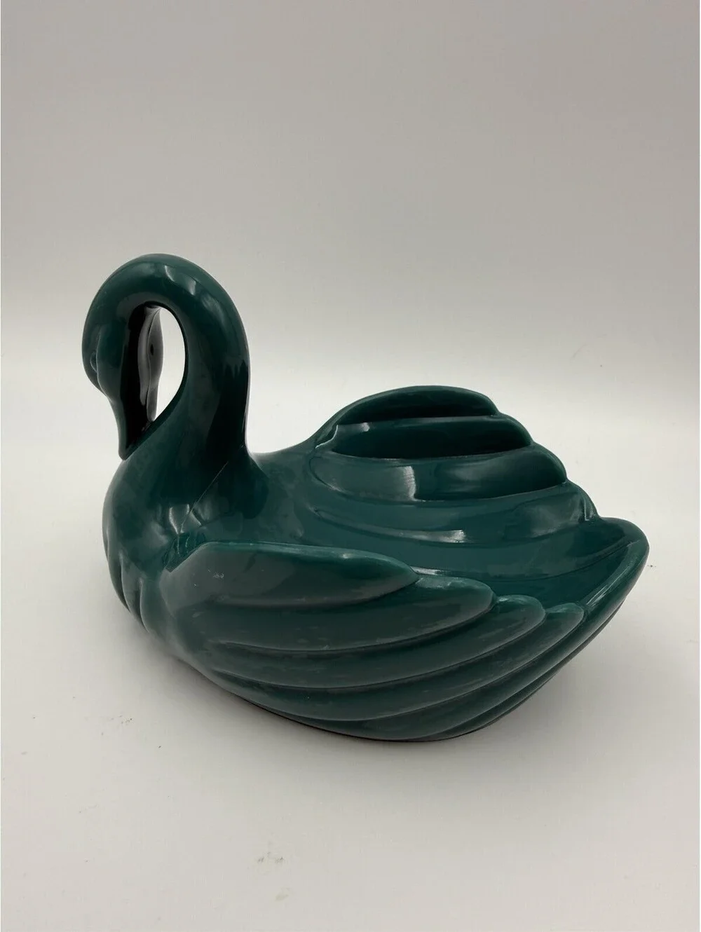 Vintage Springs Swan Soap Dish Dark Green Ceramic Trinket Bowl Bathroom Vanity
